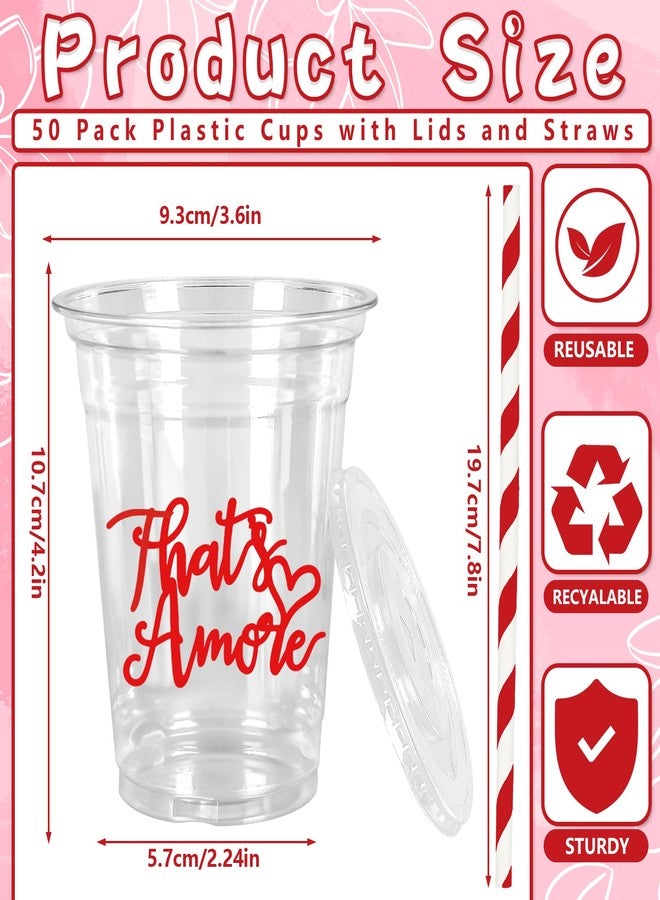 JarThenaAMCS 50Pcs That's Amore Romantic Disposable Cups with Lids Straws Drinking Cup 12oz Red Wedding Plastic Cups for Bachelorette Bridal Shower Party Supplies - Image 2